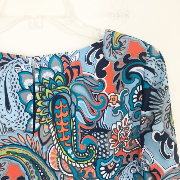 J Crew Factory Blue Paisley Shift Dress 3/4 Sleeve - Picture 5 of 8